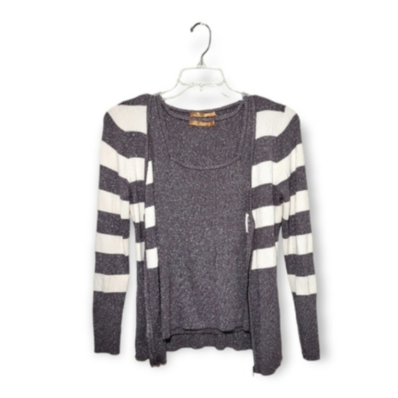 Belldini Sparkly Grey White Striped Tank Top and Sweater Set Large - Picture 1 of 9